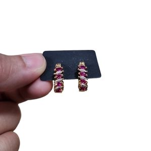 Vintage PAJ BB China Sterling Gold Plated Ruby Diamond Vermeil Hoop Earrings
